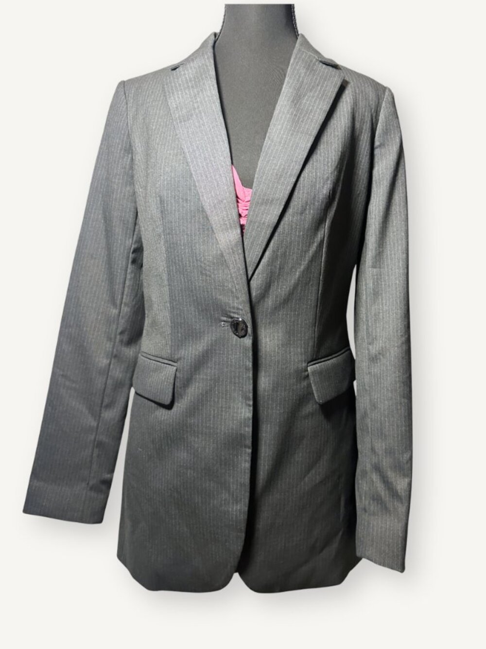 NWOT Calvin Klein One Button Pinstripe Blazer in Grey Size 4